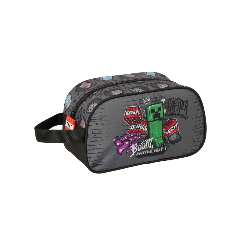 Trousse de toilette Minecraft Graffiti grise 26 x 15 x 12 cm, adaptable à un chariot