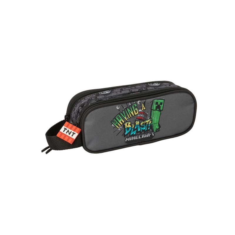 Trousse Minecraft Graffiti 2 compartiments gris 21x8x6cm