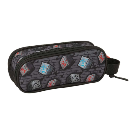 Trousse Minecraft Graffiti 2 compartiments gris 21x8x6cm