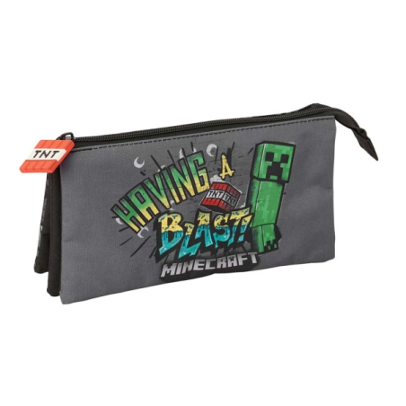 Trousse Minecraft grise trois compartiments