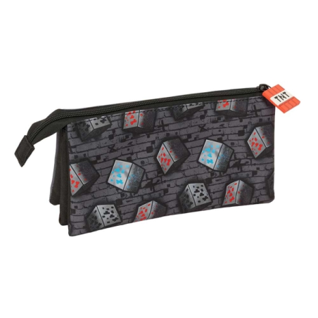 Trousse Minecraft Graffiti 3 compartiments gris 22x12x3 cm