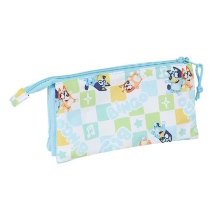 Trousse 3 compartiments Safta Bluey bleu pastel 22x12x3 cm