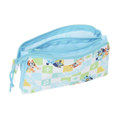 Trousse trois compartiments bleu pastel