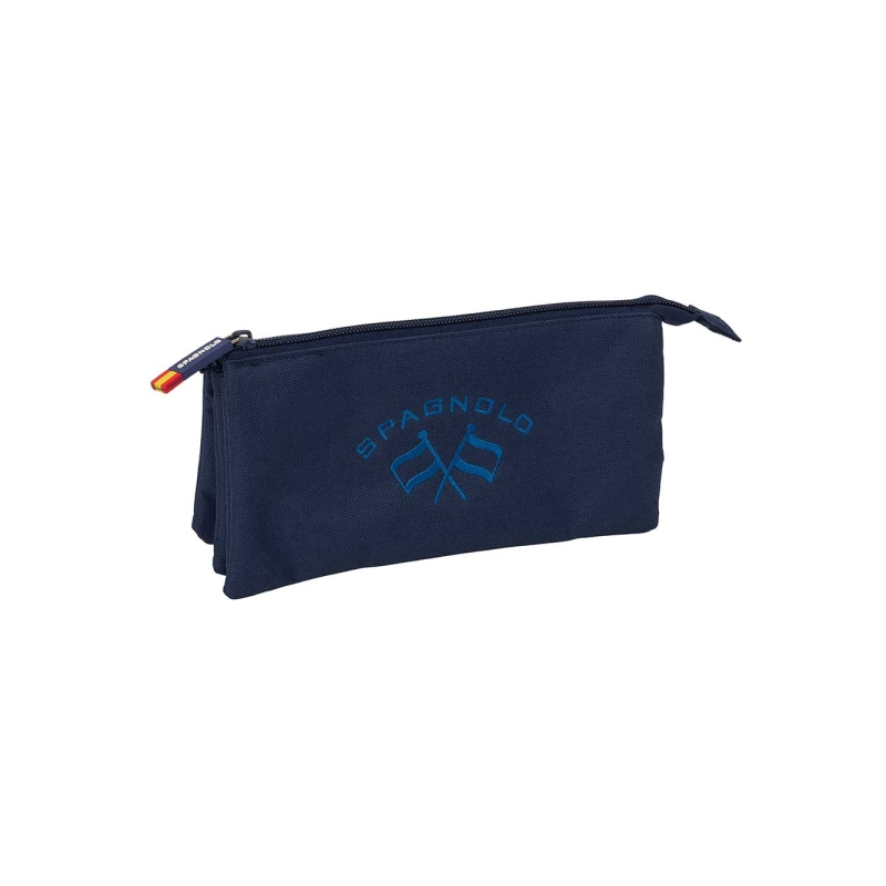 Trousse 3 compartiments Safta Spagnolo bleu nuit 22x12x3 cm
