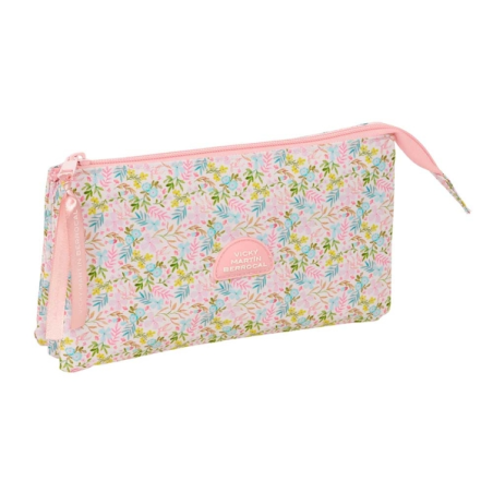 Trousse rose trois compartiments zippés