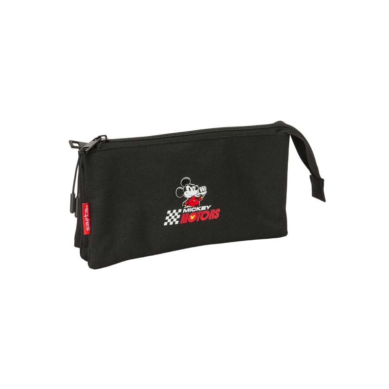 Trousse à 3 compartiments Mickey et ses amis Racing, noir, 22 x 12 x 3 cm