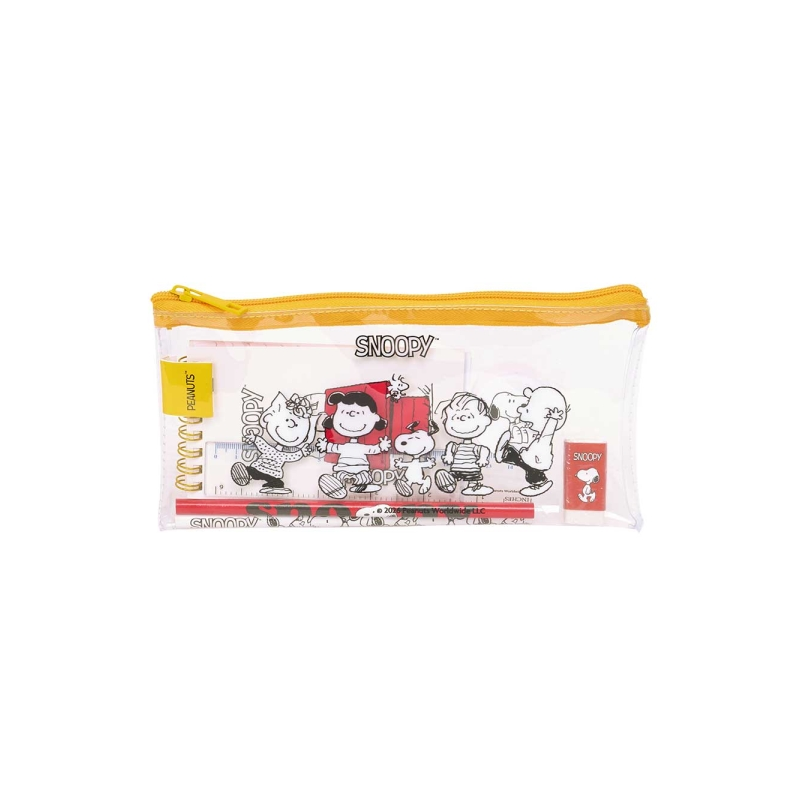 Trousse scolaire Snoopy transparente avec étui à crayons PVC