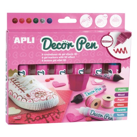 ✅ Boite de 6 Marqueurs gel Apli 3D pailletée couleur Plusieurs couleurs en stock