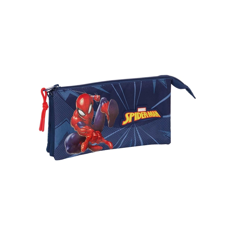 Trousse Spider-Man 3 compartiments bleu marine 0,6L