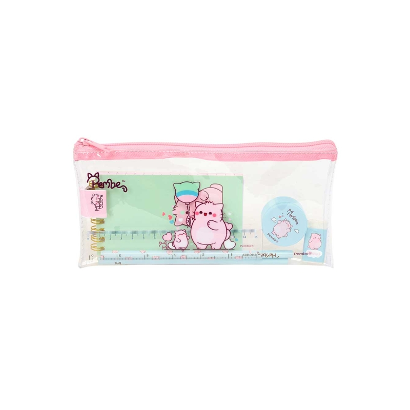 Kit scolaire Safta Pembe Le Chat Rose avec trousse transparente