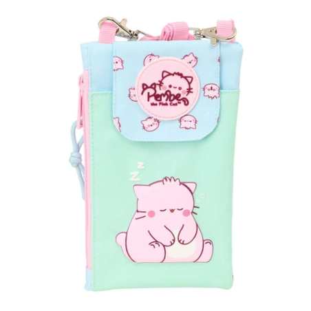 étui chat rose menthe cordon