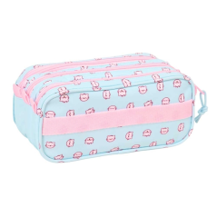 Trousse à crayons Safta Pembe Chat Rose menthe 3 compartiments