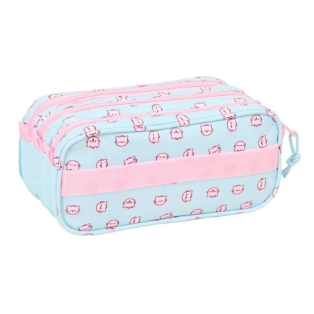 Trousse à crayons Safta Pembe Chat Rose menthe 3 compartiments