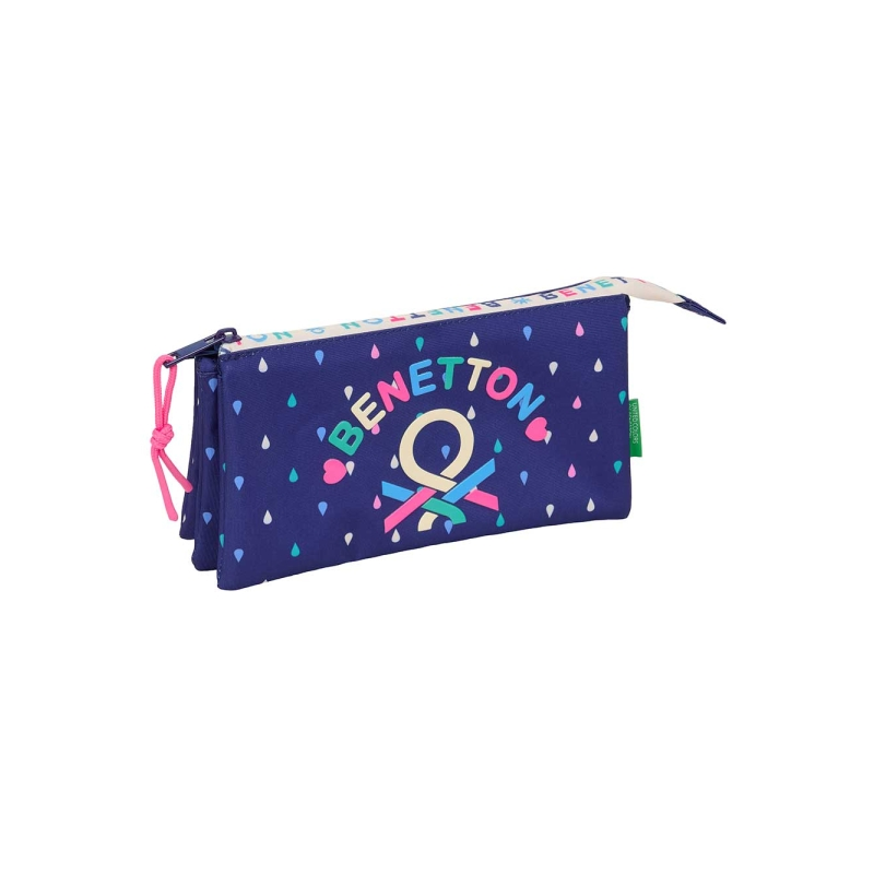 Trousse 3 compartiments Safta Benetton Drop bleu foncé 0,6L