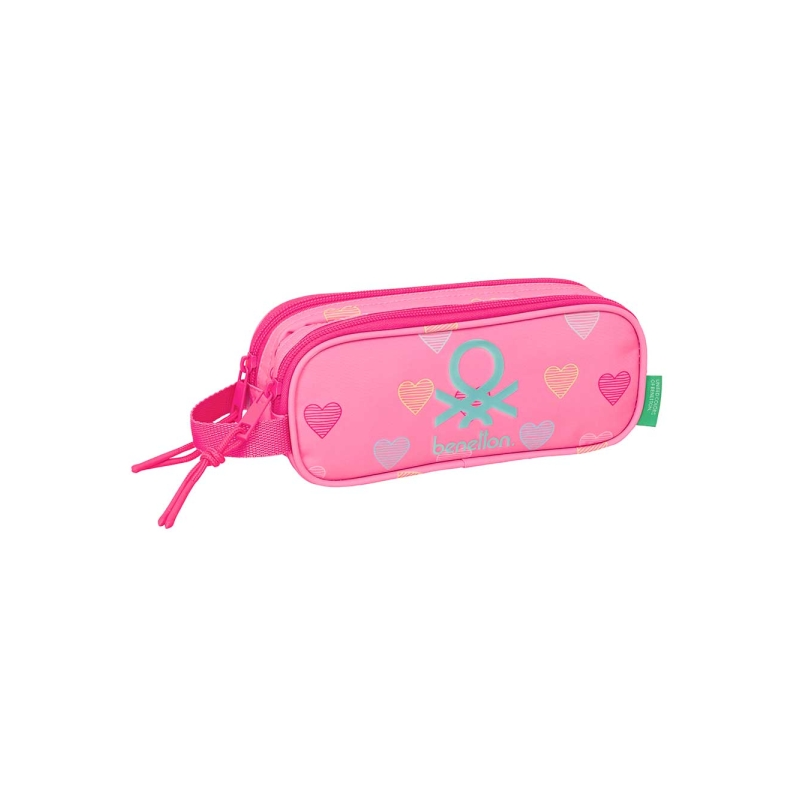 Trousse cœur Safta Benetton 2 compartiments rose 210x60x80 mm