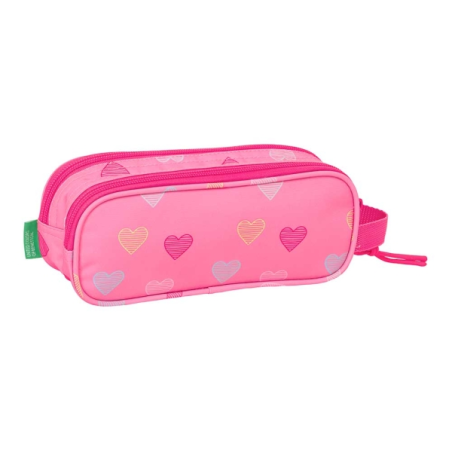 Trousse cœur Safta Benetton 2 compartiments rose 210x60x80 mm