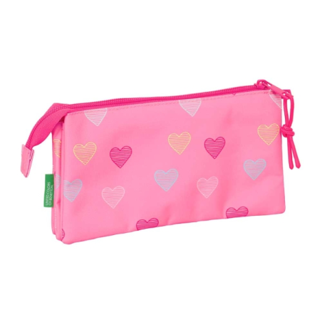 Trousse cœur Safta Benetton 3 compartiments rose 0,6L