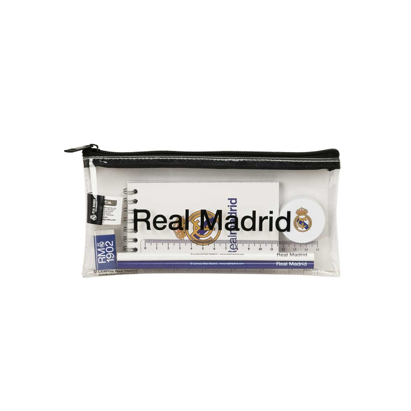 Trousse Real Madrid 26/27 noire et transparente avec accessoires Trousse Real Madrid 26/27 noire et transparente avec accessoires