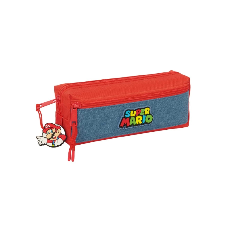 Super Mario Trousse 3 Compartiments Rouge et Bleu 22x8,5x6cm