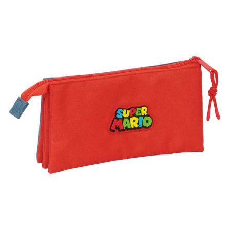 Trousse Super Mario 3 compartiments rouge et bleu 22x12x3 cm