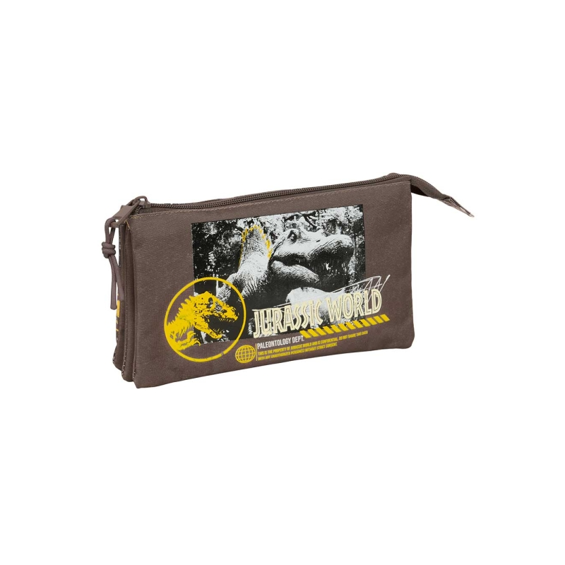 Trousse Jurassic World 3 compartiments zippés brun 0,6L