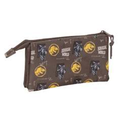 Trousse Jurassic World 3 compartiments zippés brun 0,6L