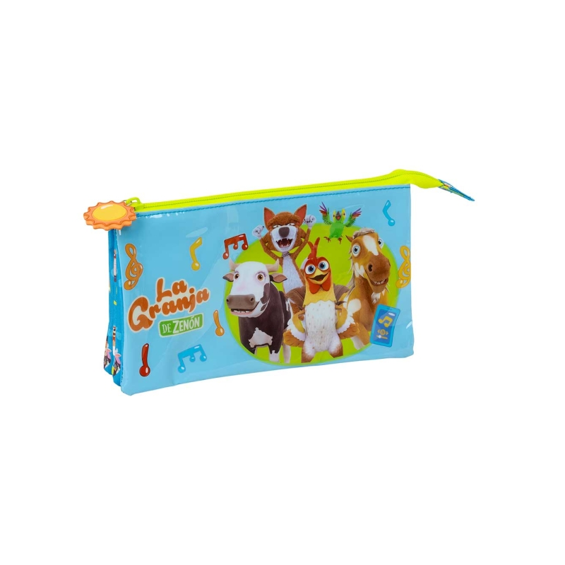 Portatodo 3 compartiments La Granja de Zenon bleu jaune 22x12x3cm
