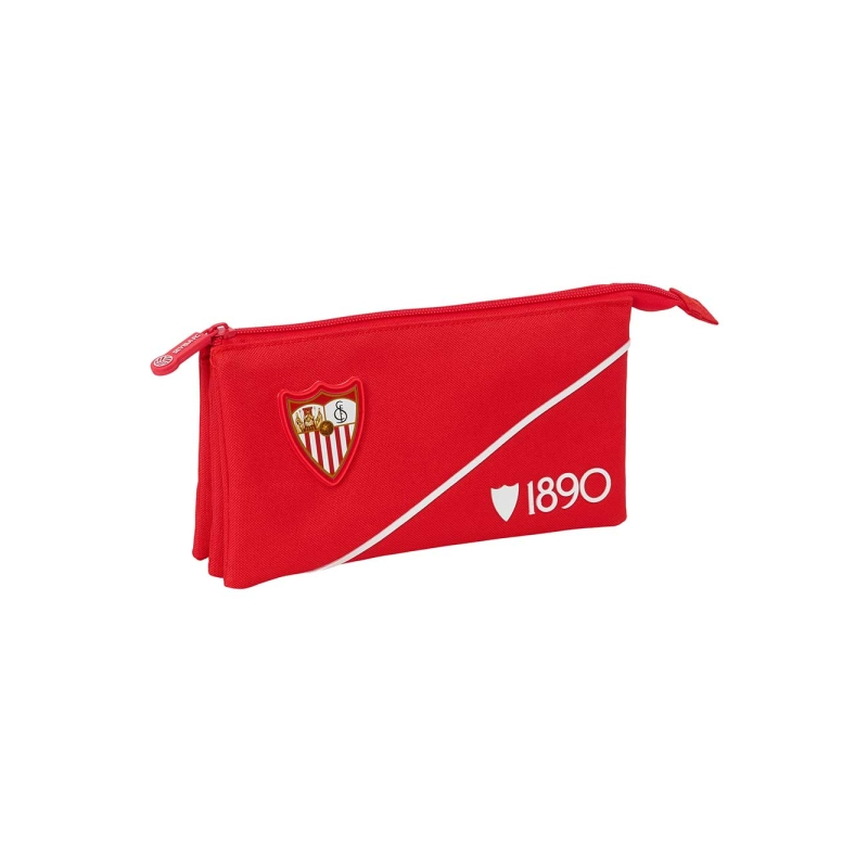 Trousse 3 compartiments Sevilla FC rouge 22x12x3 cm