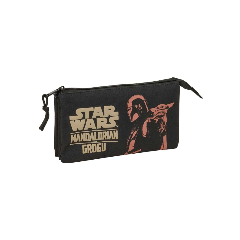 Trousse Mandalorian et Grogu 3 compartiments noir 22x12x3 cm