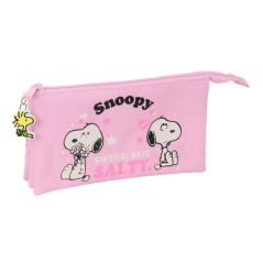 Trousse Snoopy rose trois compartiments