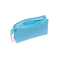 Trousse rose trois compartiments zippés