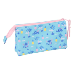 Trousse 3 compartiments Stitch Waves bleu clair 22x12x3 cm