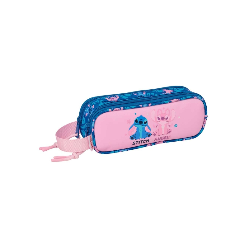 Trousse Safta Stitch Lio 2 compartiments rose 21x8x6cm