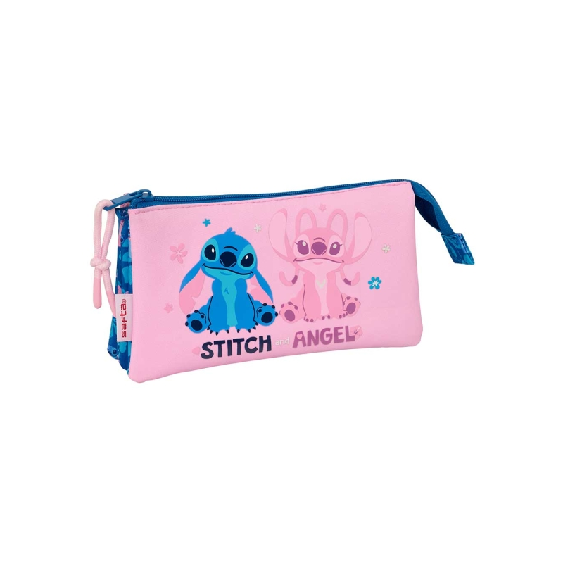Trousse 3 compartiments Stitch Lio rose 22x12x3 cm