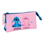 Trousse 3 compartiments Stitch Lio rose 22x12x3 cm