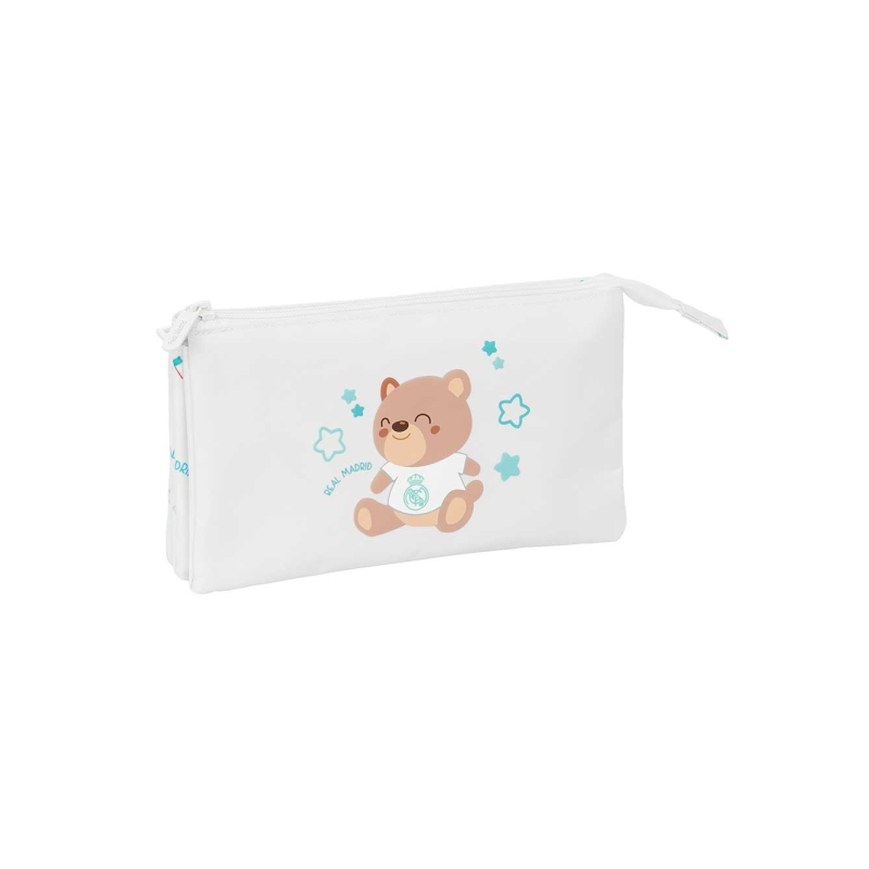 Trousse à 3 compartiments Real Madrid blanche 22x12x3 cm