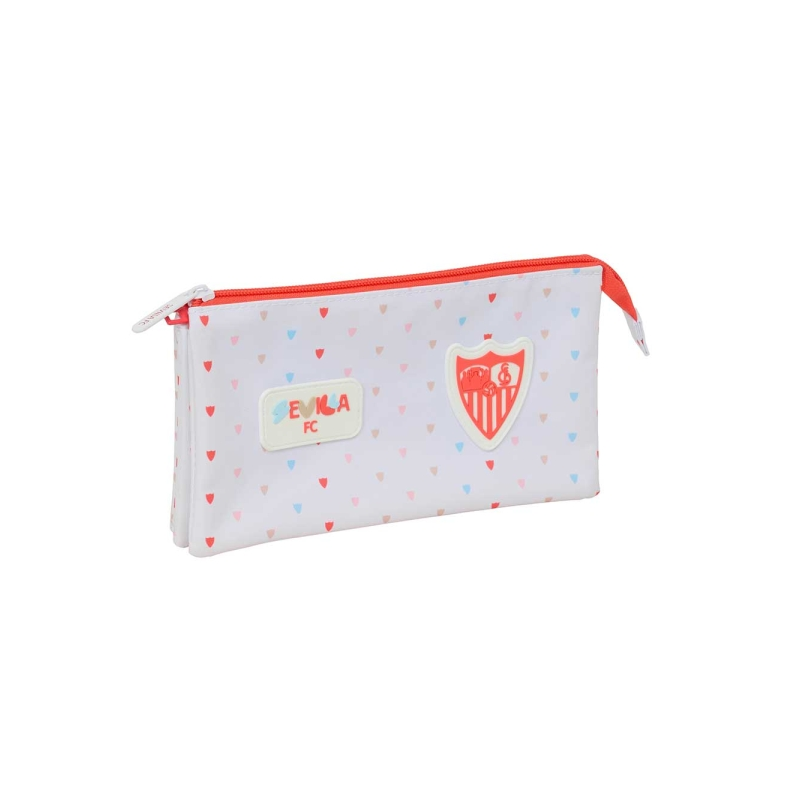 Trousse 3 compartiments Sevilla FC blanc rouge 22x12x3 cm