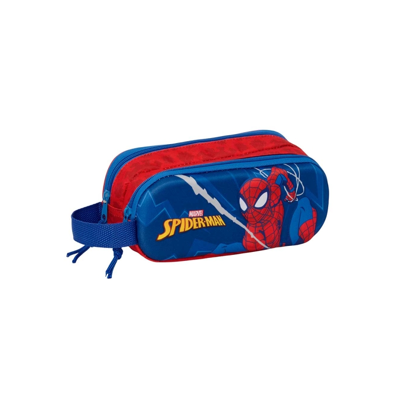 Trousse Spider-Man 3D 2 compartiments rouge bleu 21x8x6cm