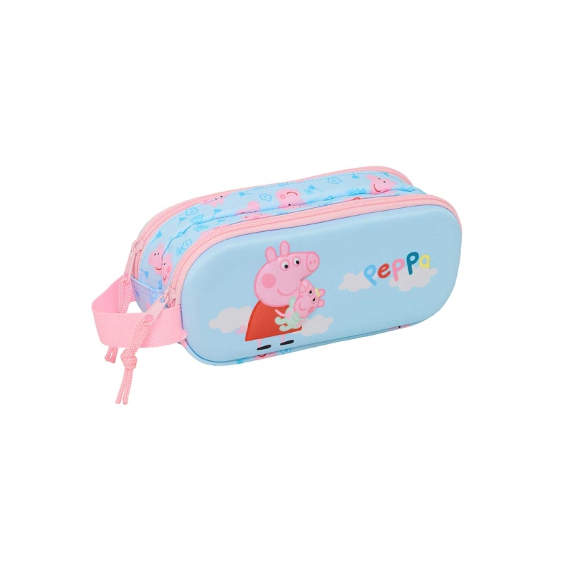 Trousse 3D Peppa Pig 2 compartiments bleu pastel 21x8x6cm
