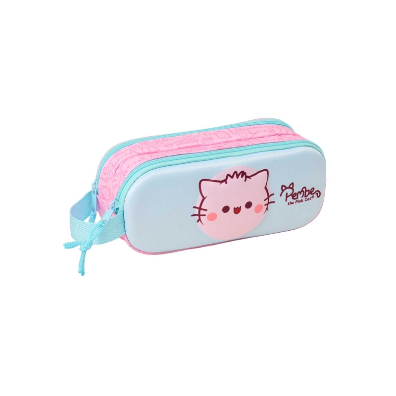 Trousse 3D à 2 compartiments rose pastel 21x8x6cm