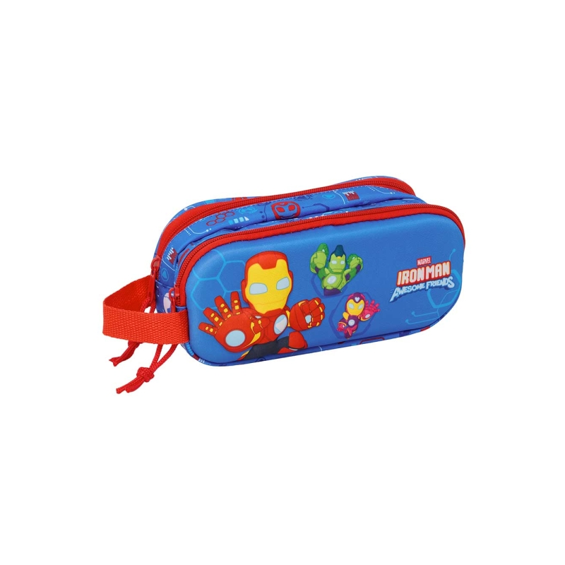Trousse Iron Man 3D 2 compartiments bleu foncé 21x8x6cm