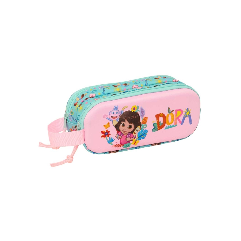 Trousse 3D Dora Safta 2 compartiments turquoise clair 21x8x6cm