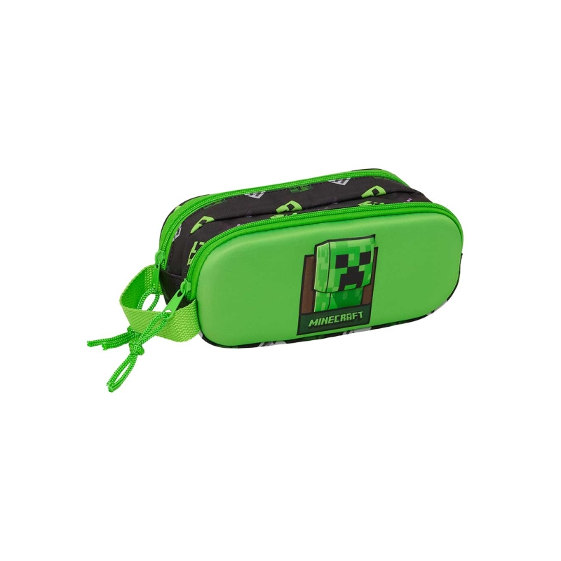 Trousse Minecraft 3D 2 compartiments vert noir 21x8x6cm