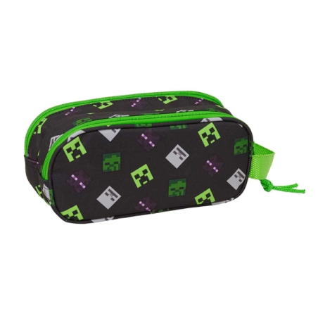 Trousse Minecraft 3D 2 compartiments vert noir 21x8x6cm
