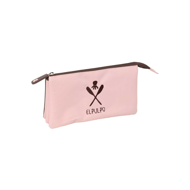 Trousse 3 compartiments rose 22x12x3 cm Safta