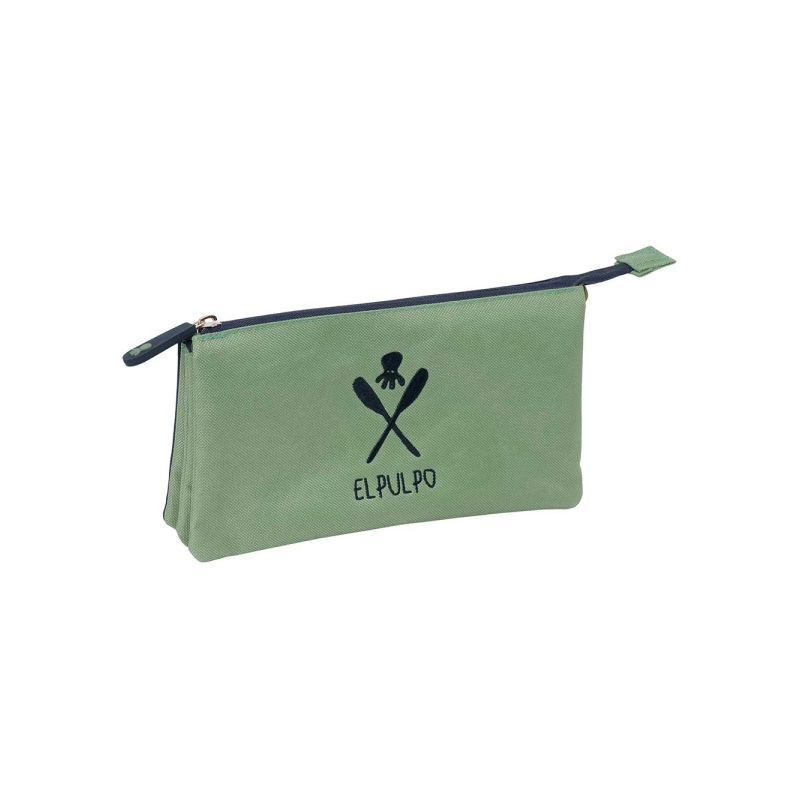 Trousse à 3 compartiments Safta el Pulpo vert 22 x 12 x 3 cm