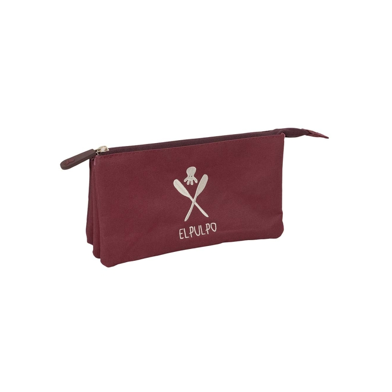 Trousse 3 compartiments Safta el Pulpo bordeaux 22x12x3 cm