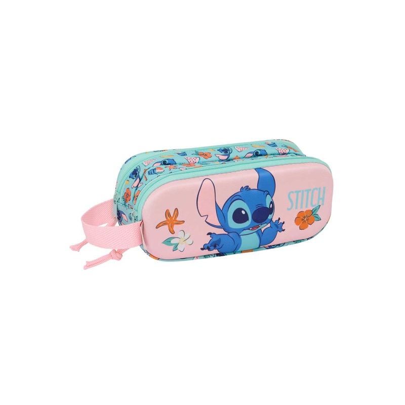 Trousse 3D Stitch Safta 2 compartiments rose 21x8x6cm