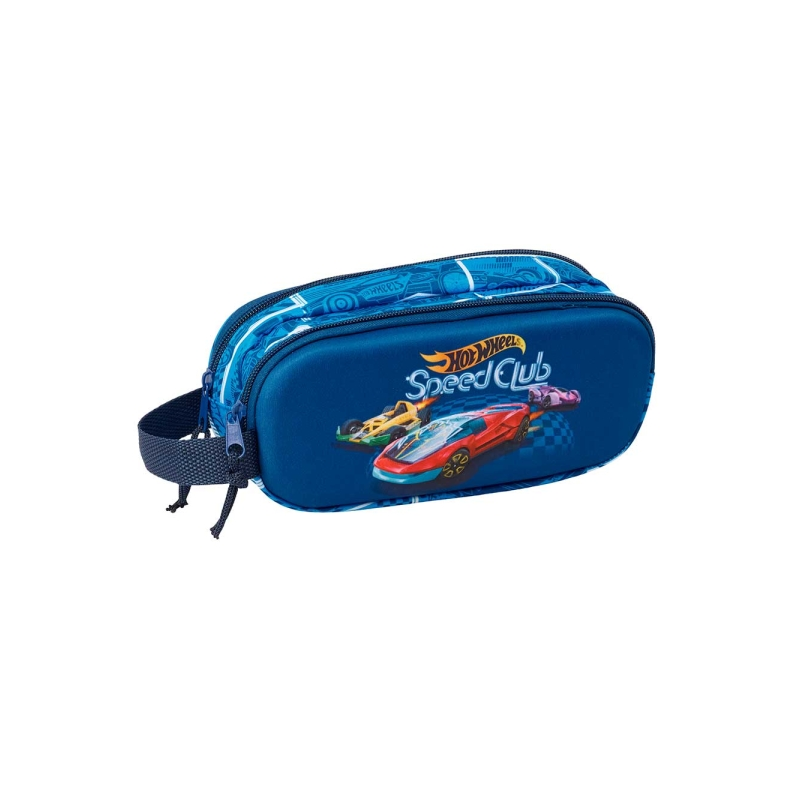 Trousse Hot Wheels 3D 2 compartiments bleu marine 21x8x6cm