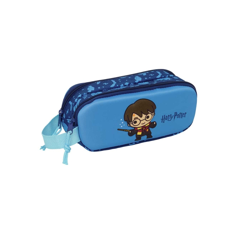 Trousse Harry Potter 3D 2 compartiments bleu 21x8x6cm